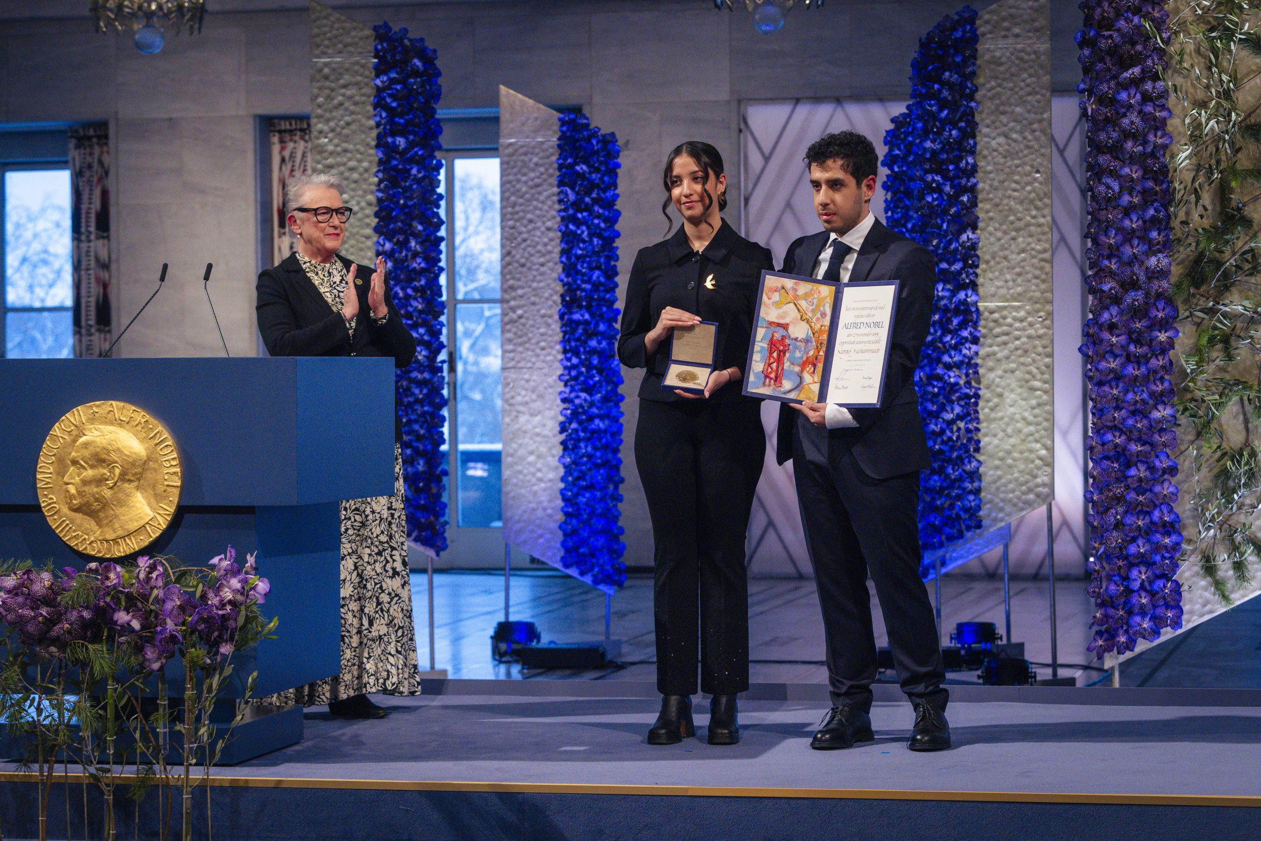 Ali & Kiana Rahmani Children of Narges Mohammadi Received Nobel Peace Prize Award on behalf of their mother.