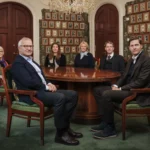 The Norwegian Nobel Committee, 2025. From left: Anne Enger, Kristian Berg Harpviken (secretary), Gry Larsen, Kristin Clemet, Asle Toje (vice chair) og Jørgen Watne Frydnes (chair). © Nobel Prize Outreach. Photo: Geir Anders Rybakken Ørslien.