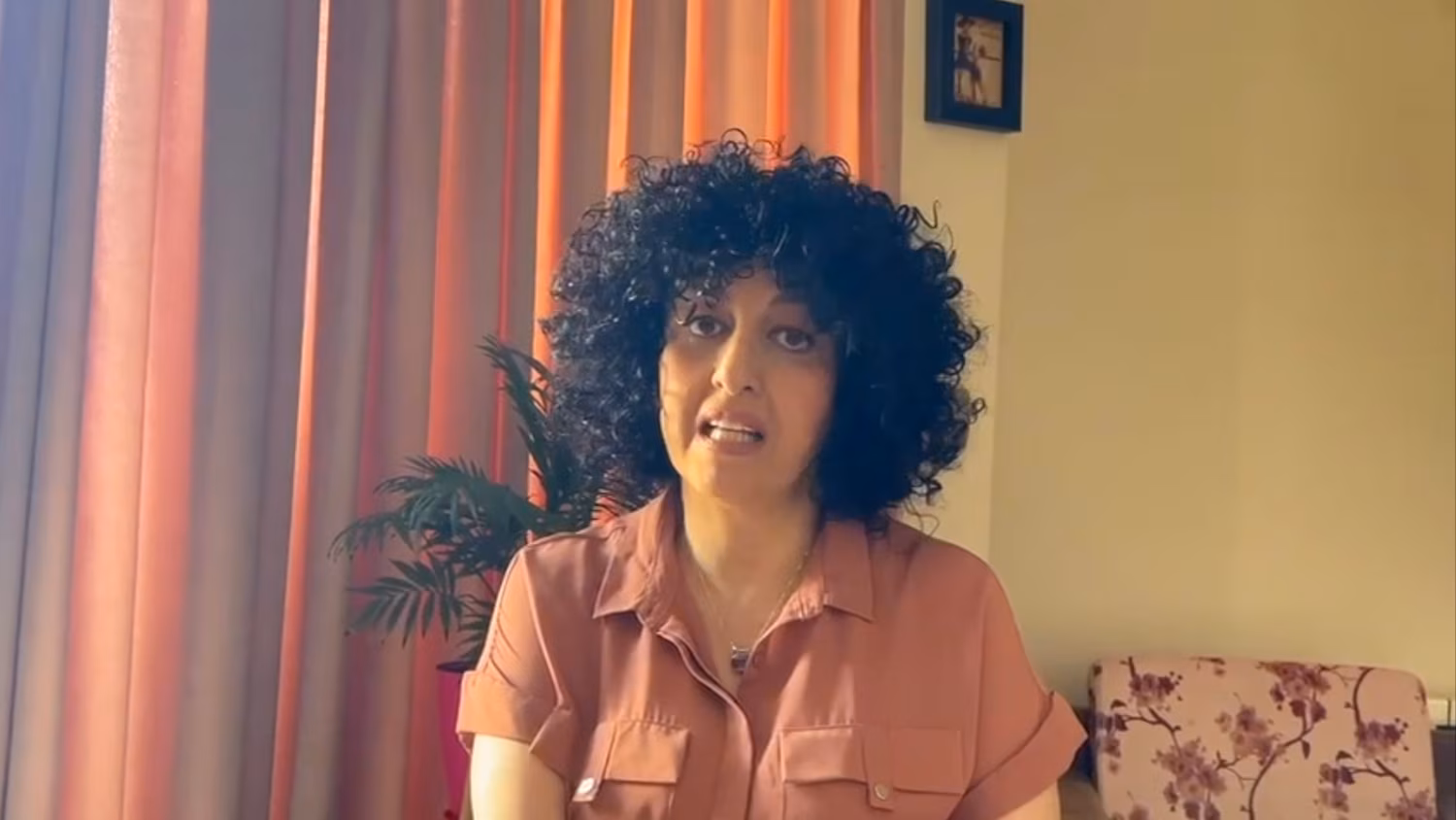 Nobel laureate Narges Mohammadi is seen in this image from a video message to ABC News. ABC News