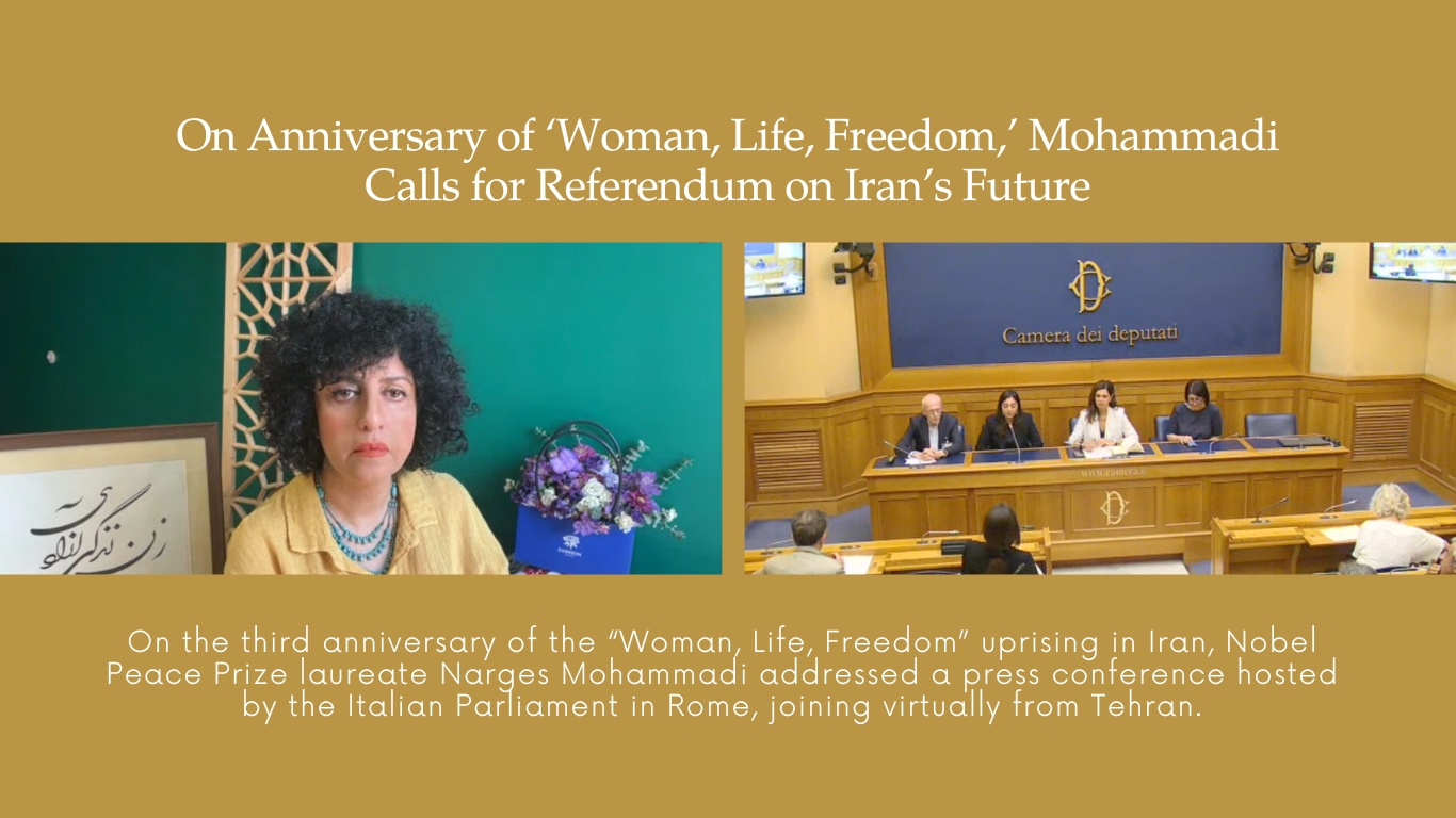 On Anniversary of ‘Woman, Life, Freedom,’ Mohammadi Calls for Referendum on Iran’s Future